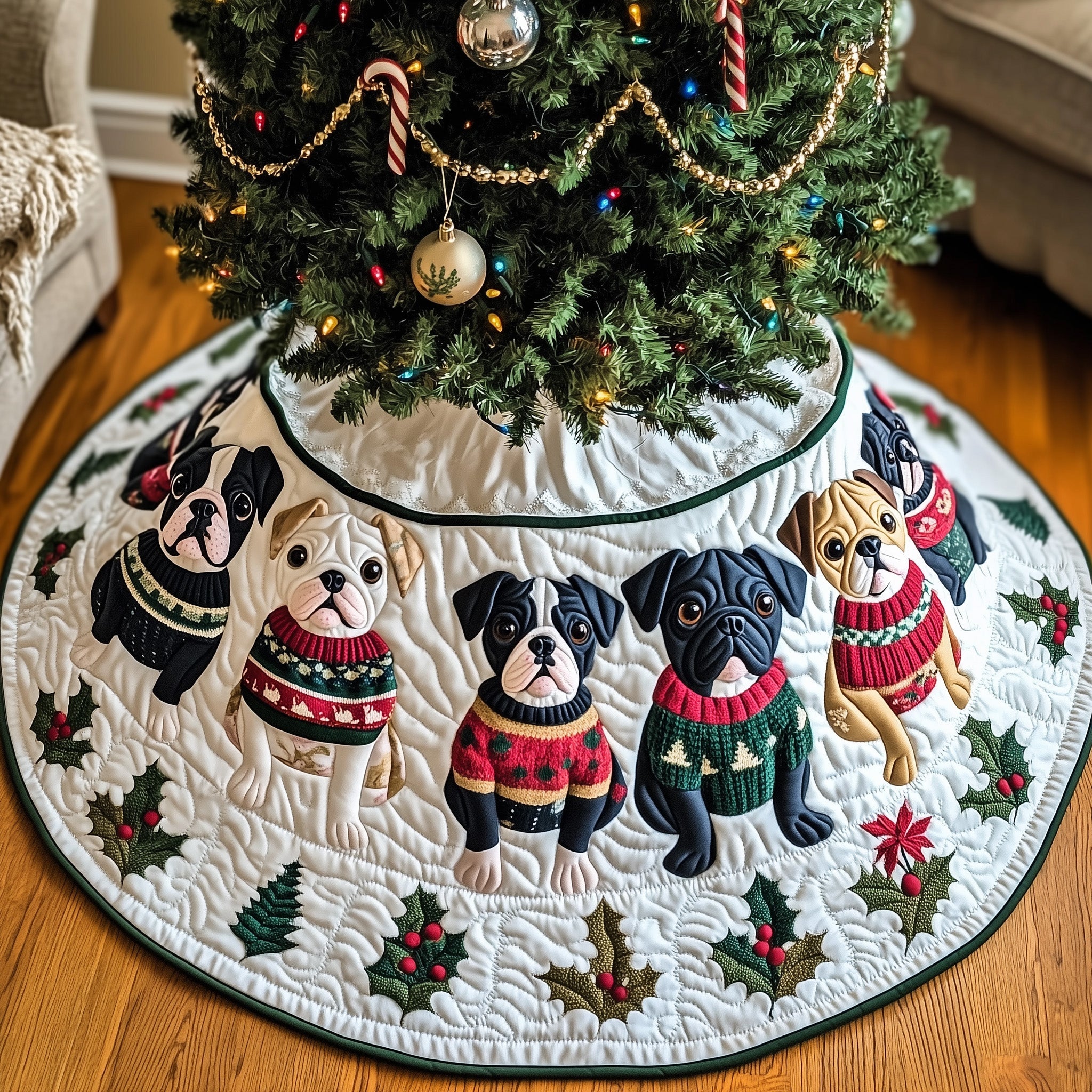 Adorable Frenchie Quilted Tree Skirt Merch For Cozy Nights