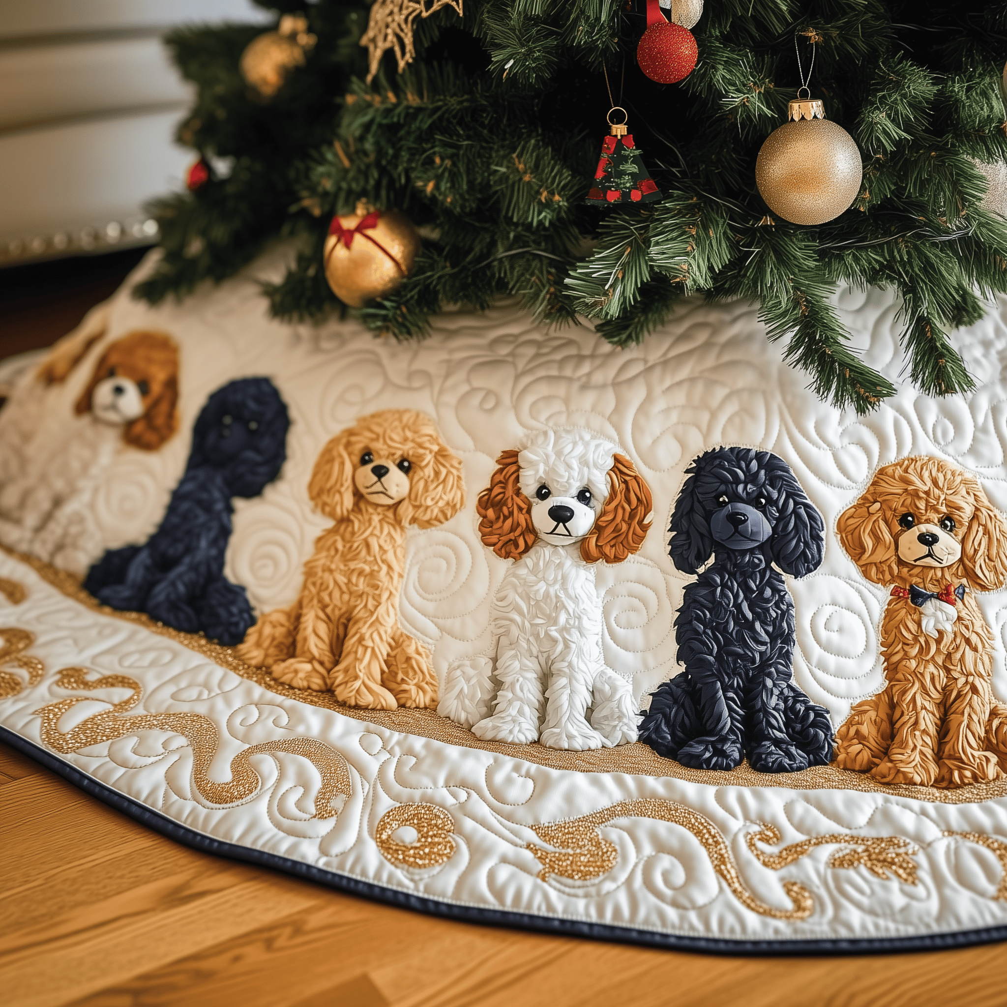 Adorable Poodle Quilted Tree Skirt Beautiful Touch For Family Christmas Celebrations