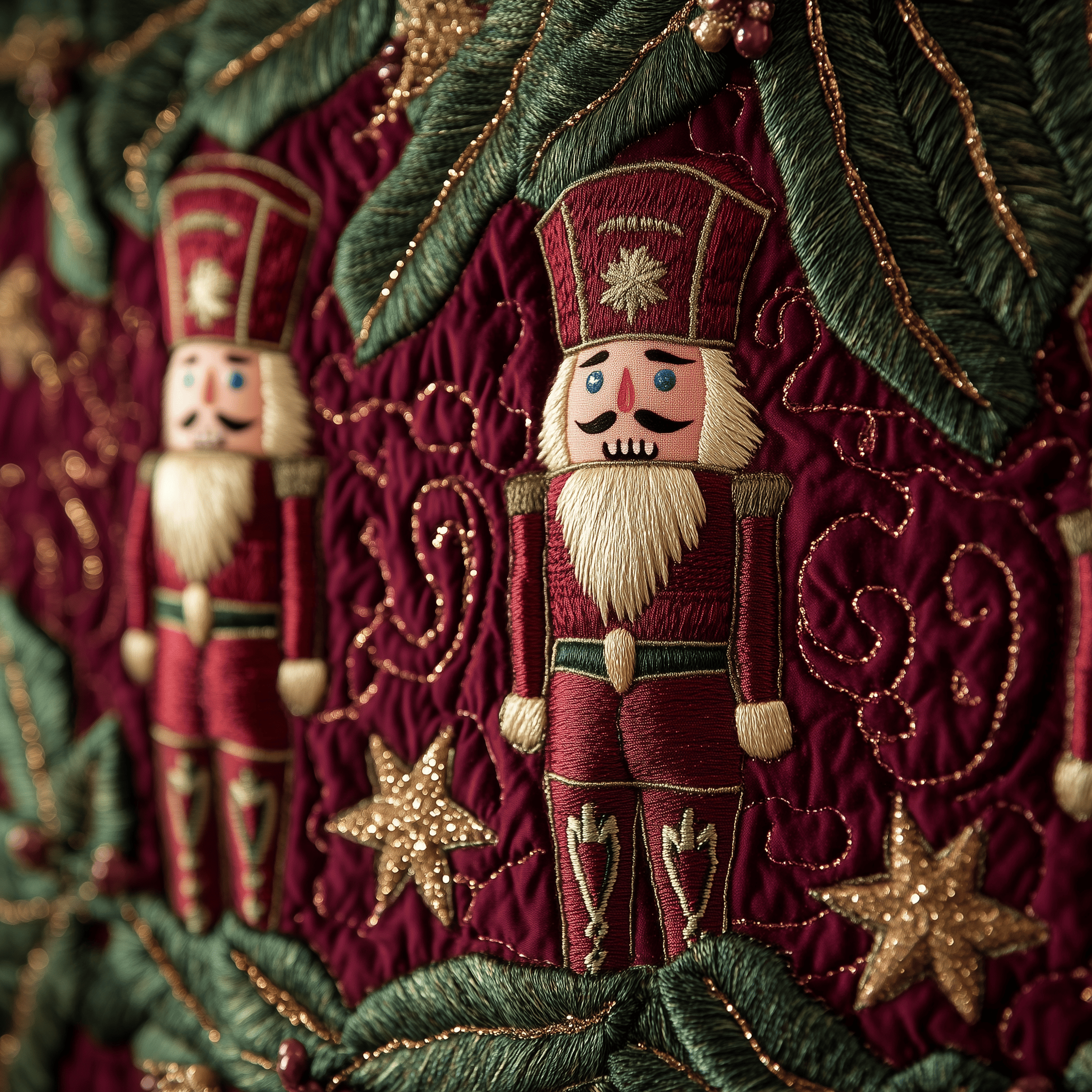 Burgundy Nutcrackers Quilted Tree Skirt Perfect Gift Merch For Her