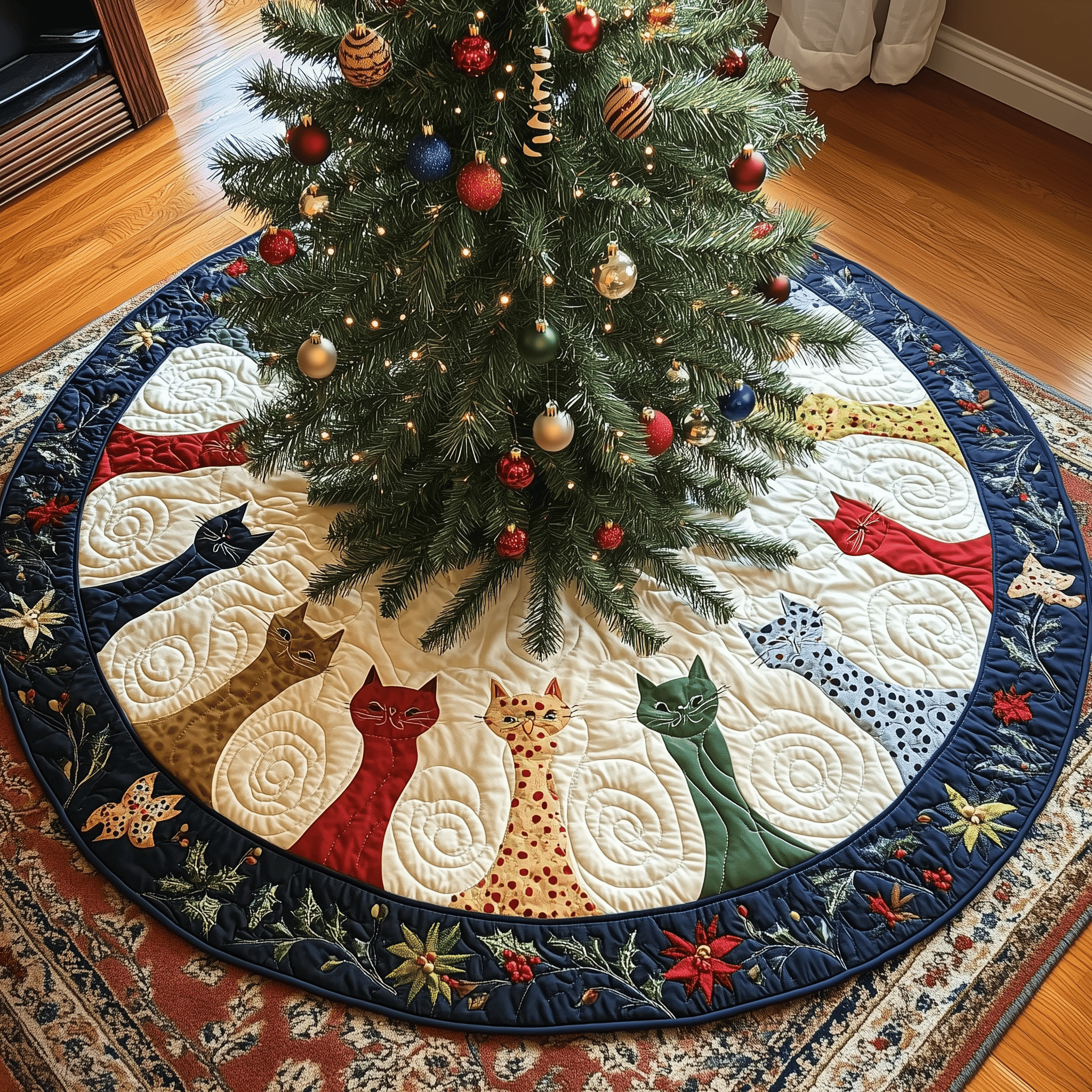 Cat Of Joy Quilted Tree Skirt Merch For Couples