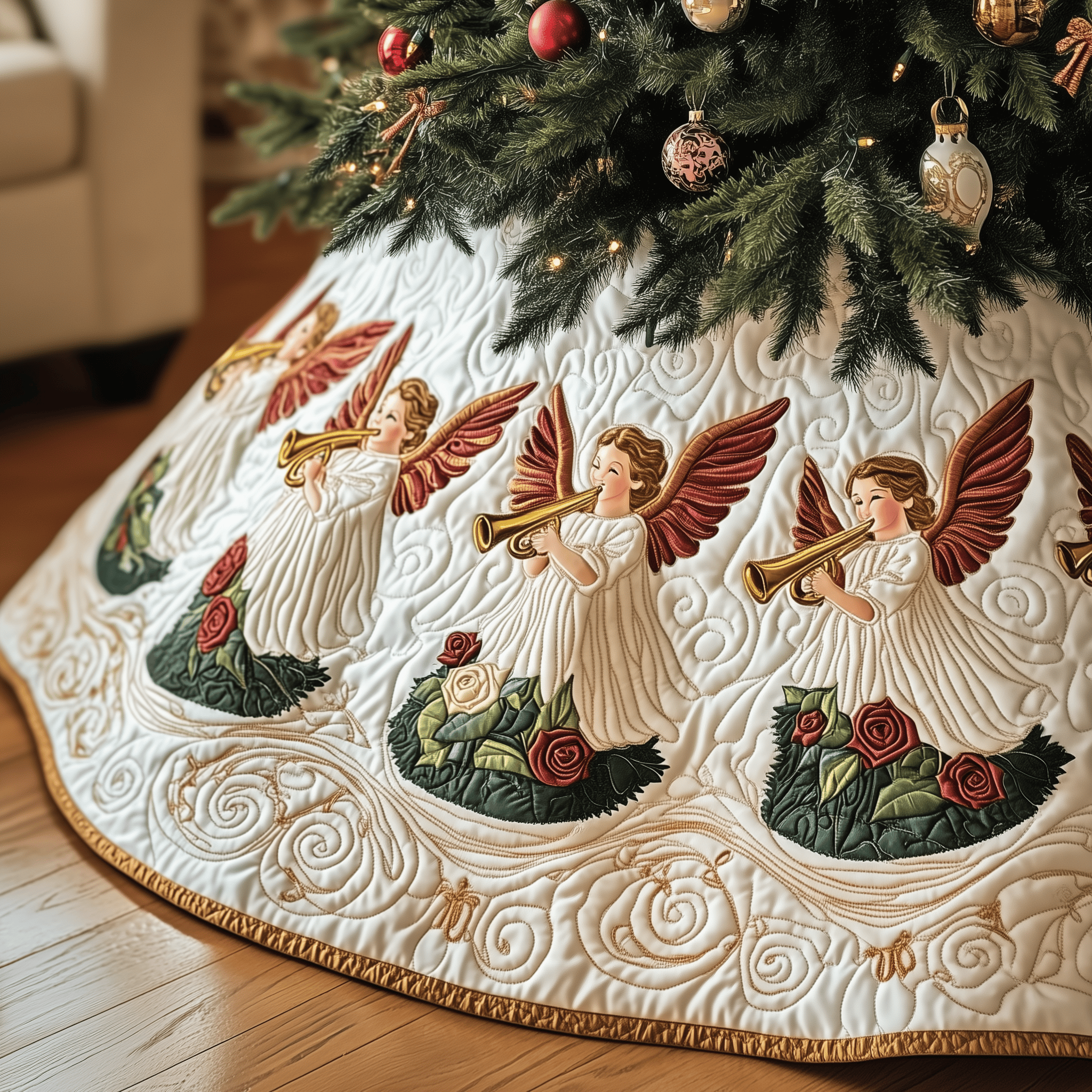 Christmas Angel Quilted Tree Skirt Valentine�s Day Merch Gift