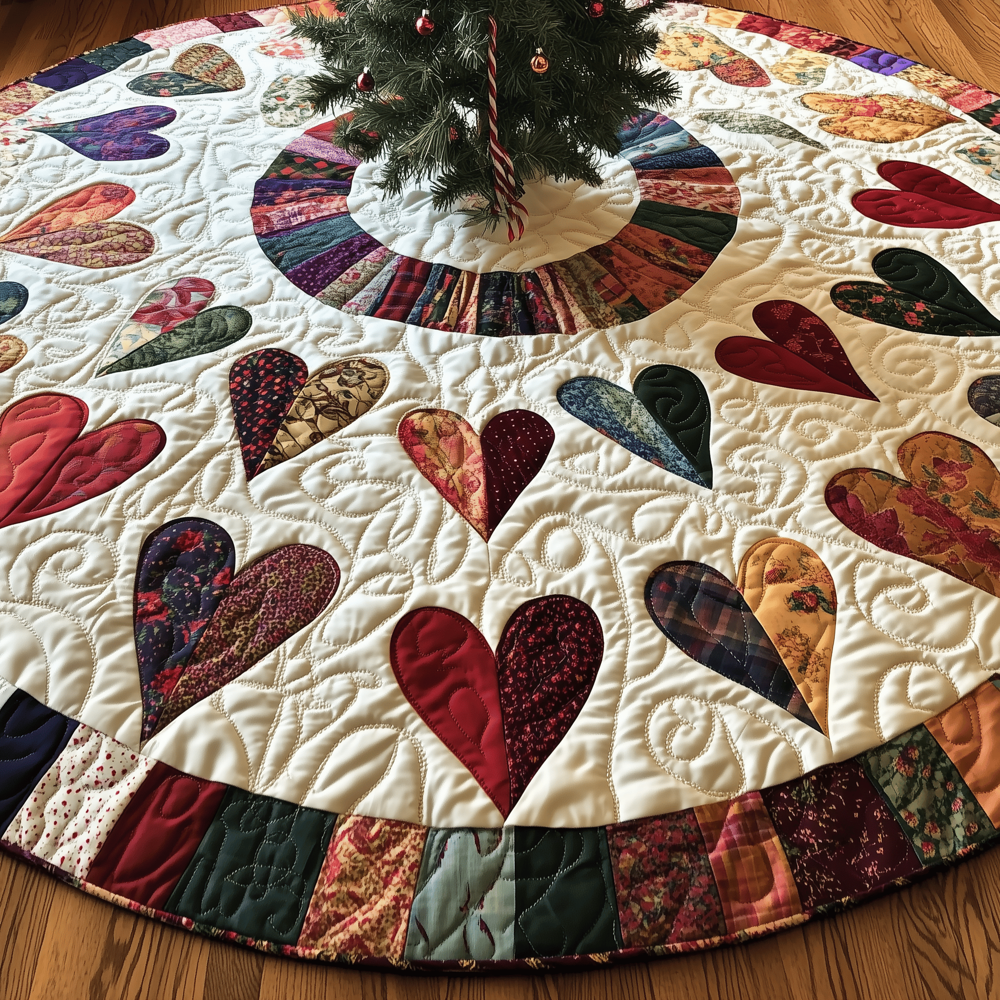 Candy Heart Christmas Quilted Tree Skirt Merch For Her