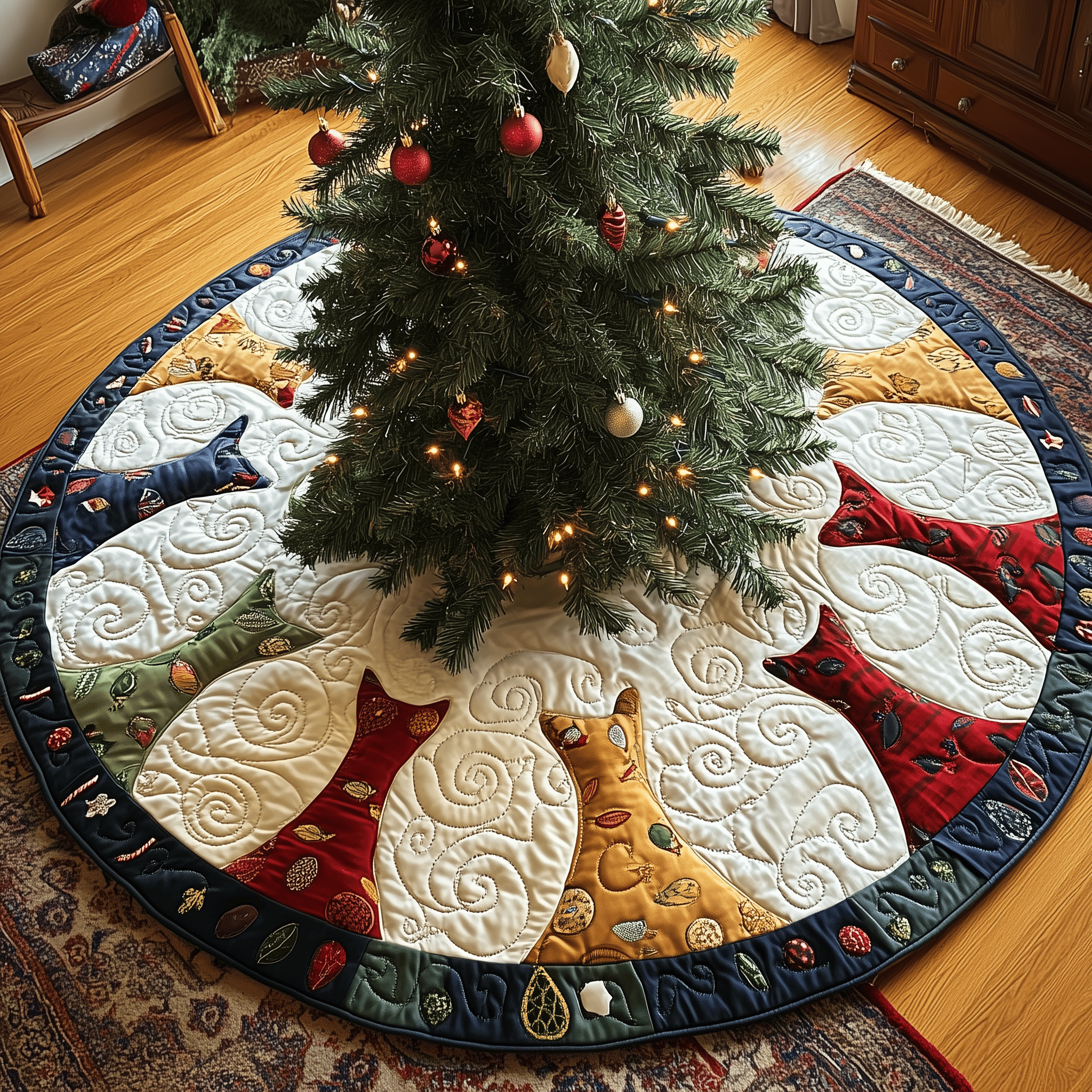 Cat Of Joy Quilted Tree Skirt Merch For Home And Bedroom