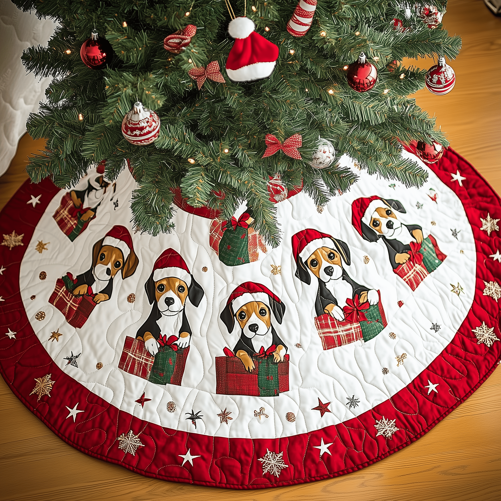 Christmas Beagle Quilted Tree Skirt Merch For Home And Living