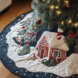 Candy Canes Whimsical House Quilted Tree Skirt Birthday Merch Gift