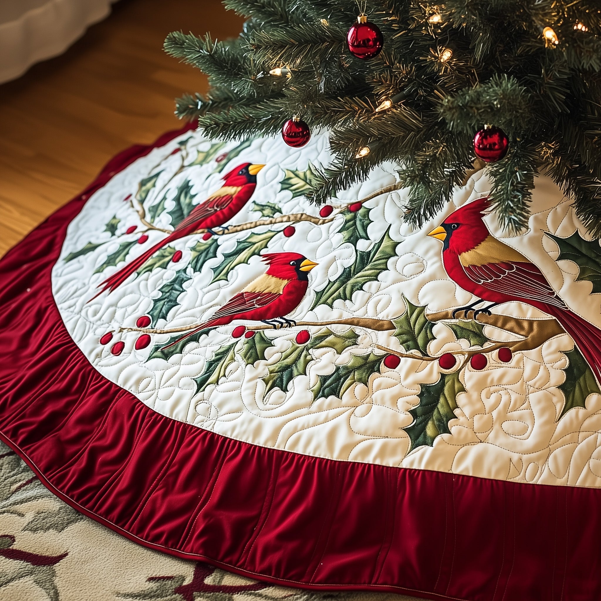 Cardinal Charm Quilted Tree Skirt Father�s Day Merch Gift