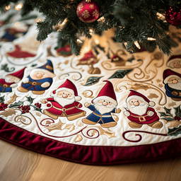 Cheerful Gnomes Quilted Tree Skirt Unique Gift Merch For Friends