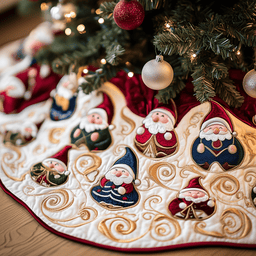 Cheerful Gnomes Quilted Tree Skirt Thoughtful Gift Merch For Dad