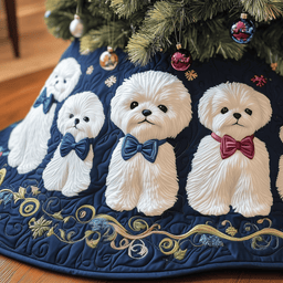 Christmas Bichon Quilted Tree Skirt Merch For Couples(1)