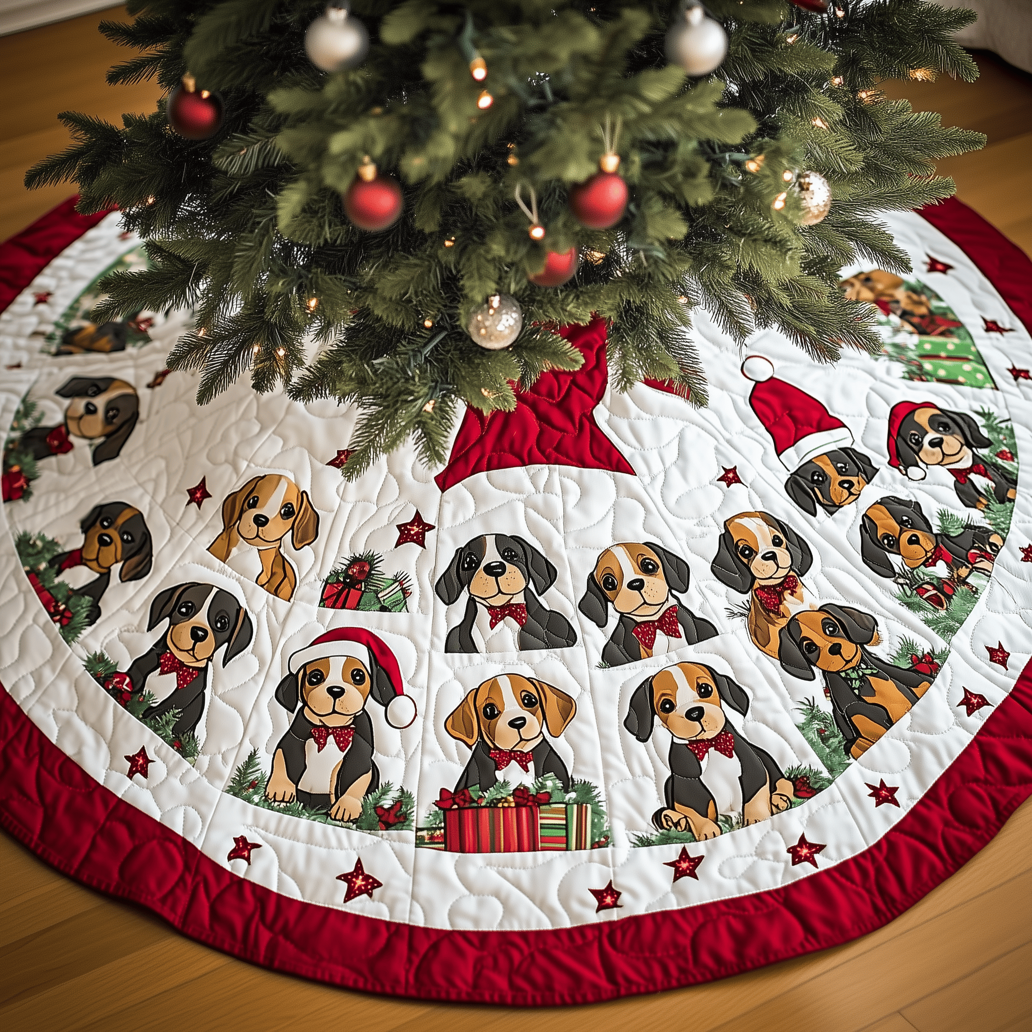 Christmas Beagle Quilted Tree Skirt Holiday Season Merch