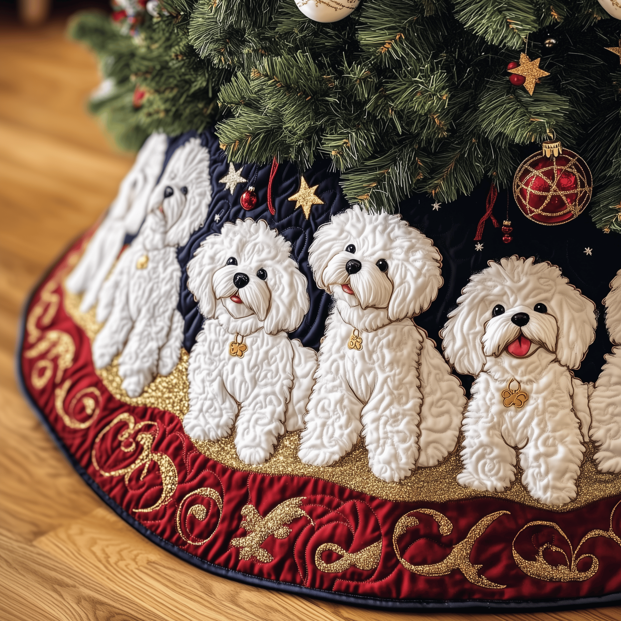 Christmas Bichon Frise Quilted Tree Skirt Graduation Merch Gift