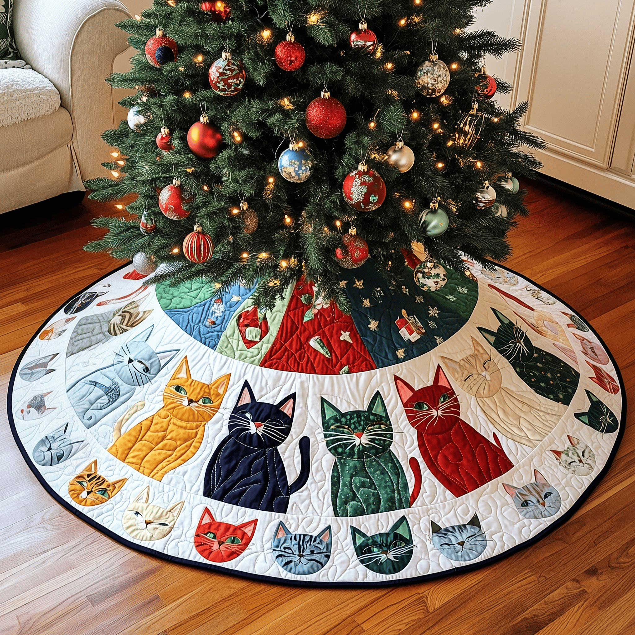 Cat Quilted Tree Skirt Best New Year Gift Merch