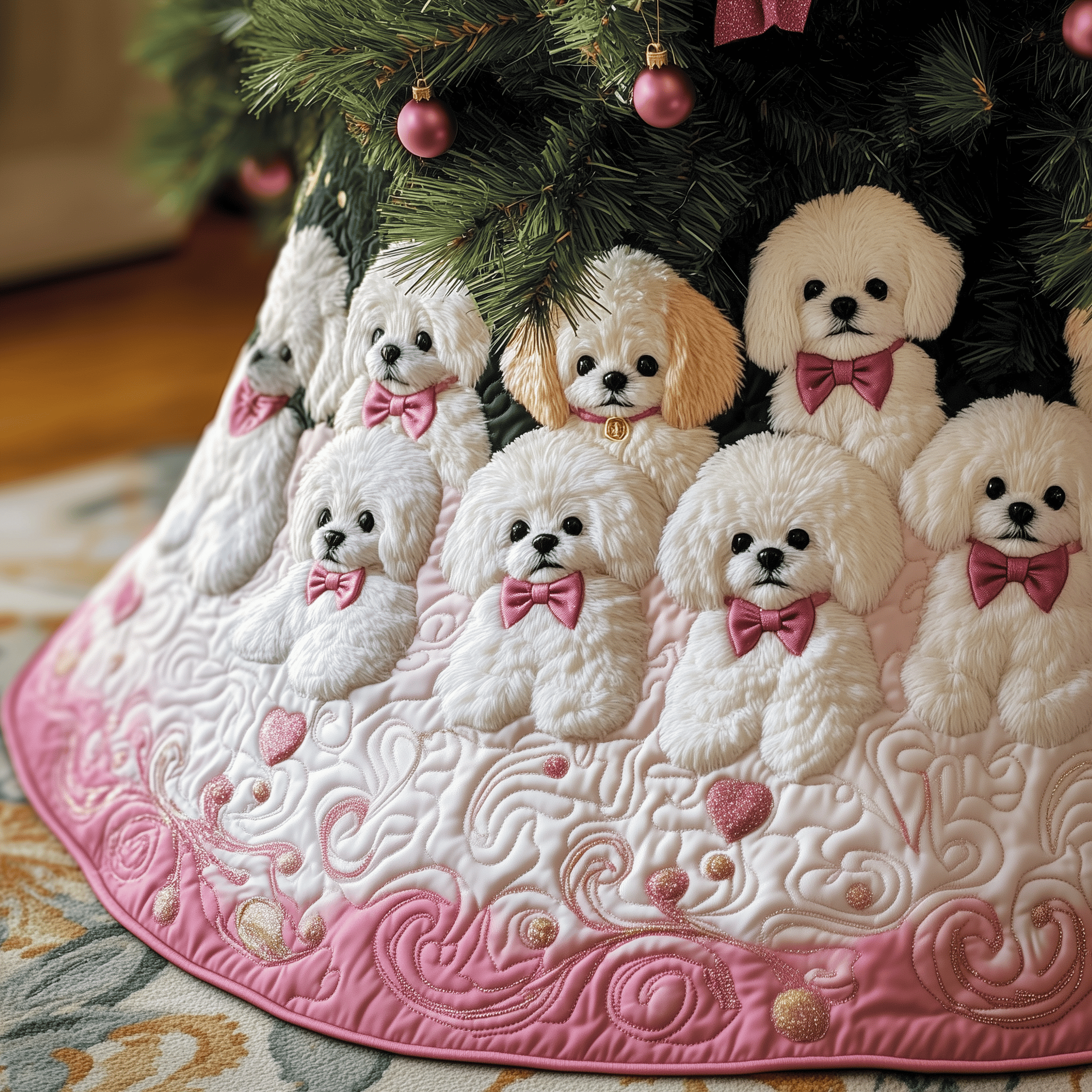 Christmas Bichon Quilted Tree Skirt Merch For Her