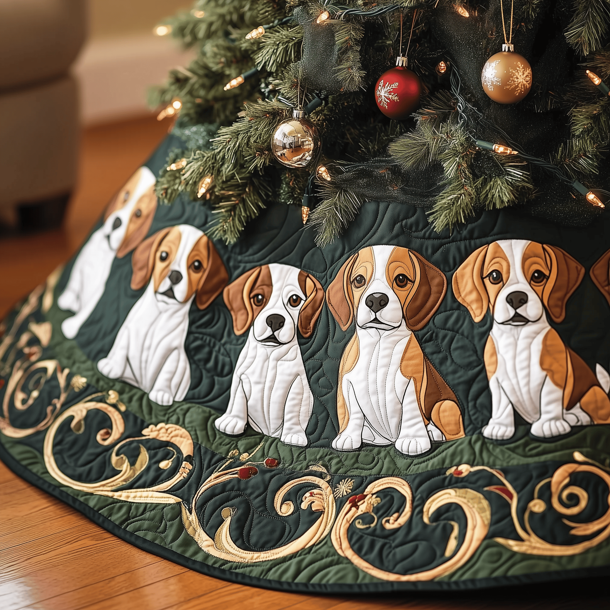 Christmas Beagle Quilted Tree Skirt Must-Have Holiday Decor Merch