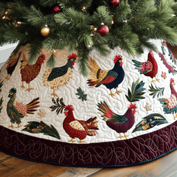 Chicken Christmas Quilted Tree Skirt Festive Living Room Merch