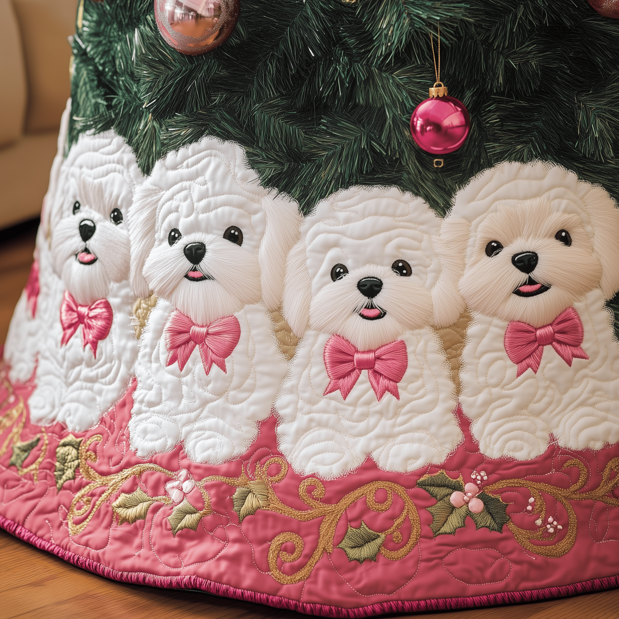 Christmas Bichon Quilted Tree Skirt Merch For Him