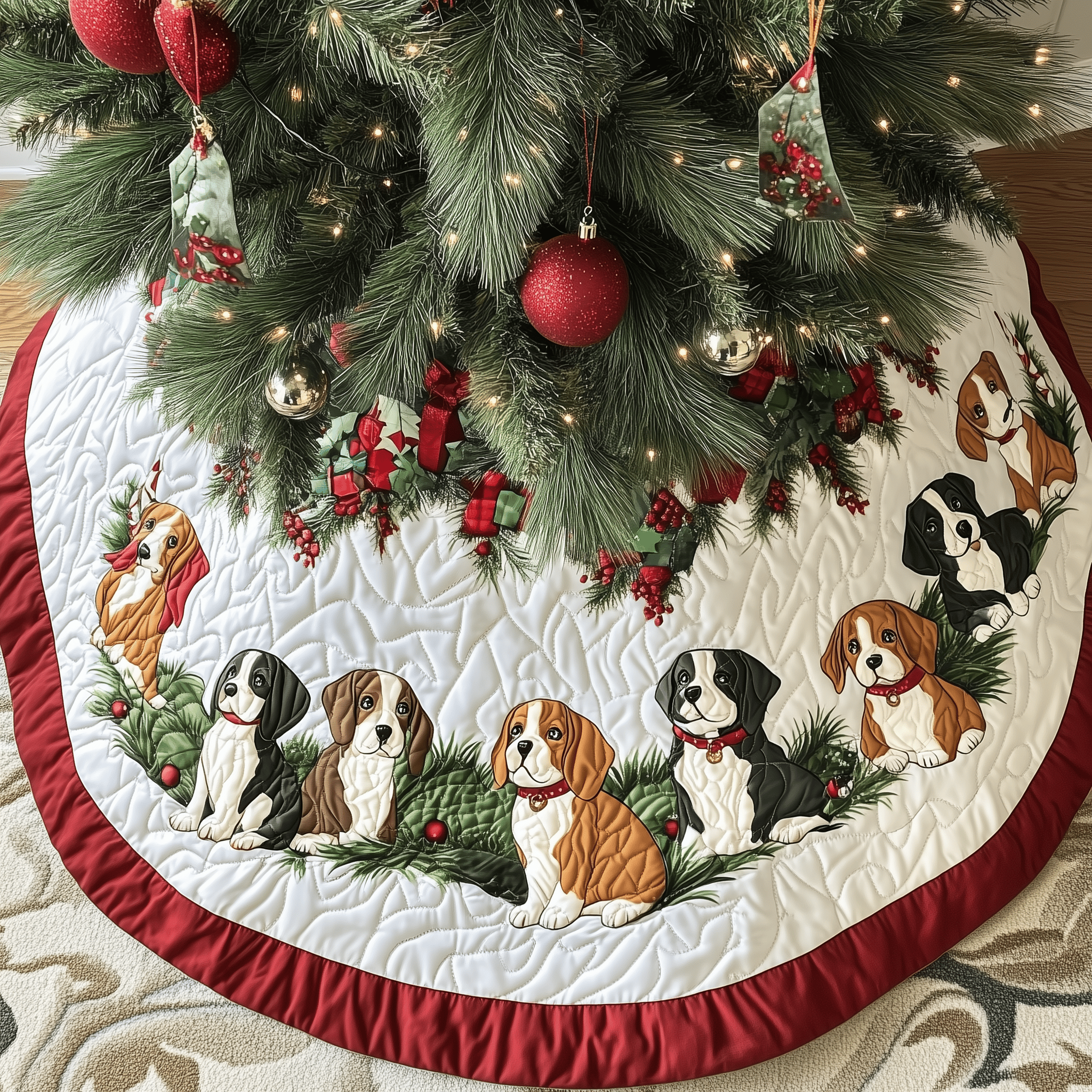 Christmas Beagle Quilted Tree Skirt Meaningful Anniversary Gift Merch