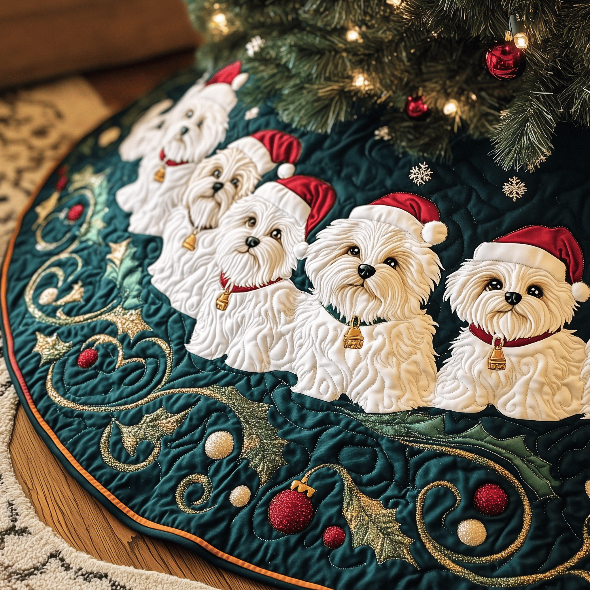 Christmas Bichon Frise Quilted Tree Skirt Lovely Mother�s Day Gift Merch