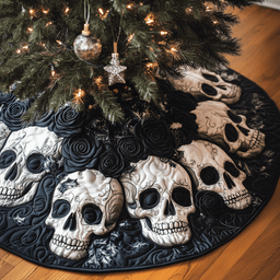 Christmas Black Rose Skull Quilted Tree Skirt Winter Merch Essentials