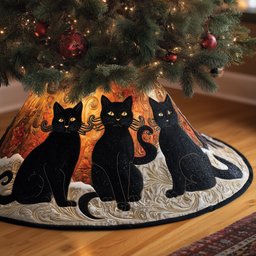 Black Cat Quilted Tree Skirt Merch For Mom