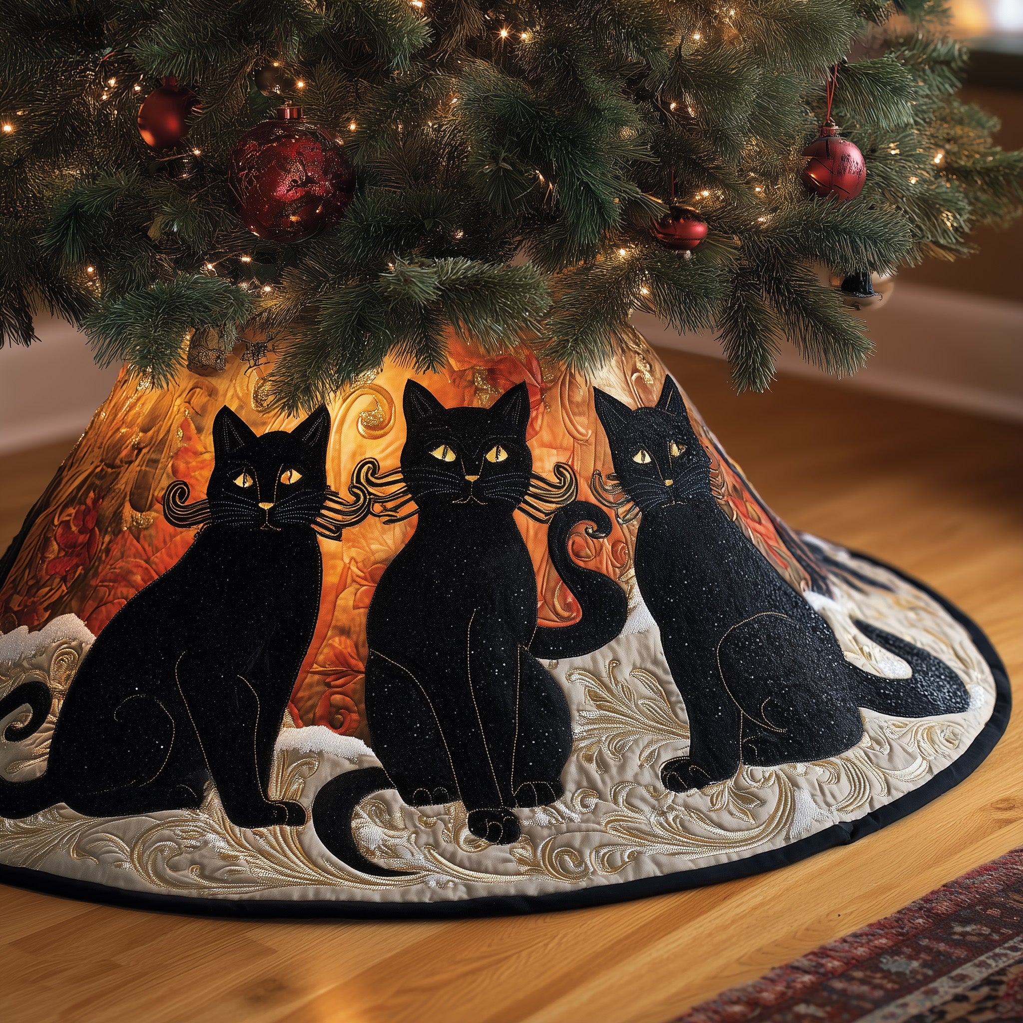 Black Cat Quilted Tree Skirt Merch For Mom