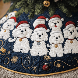 Christmas Bichon Frise Quilted Tree Skirt Valentine�s Day Merch Gift