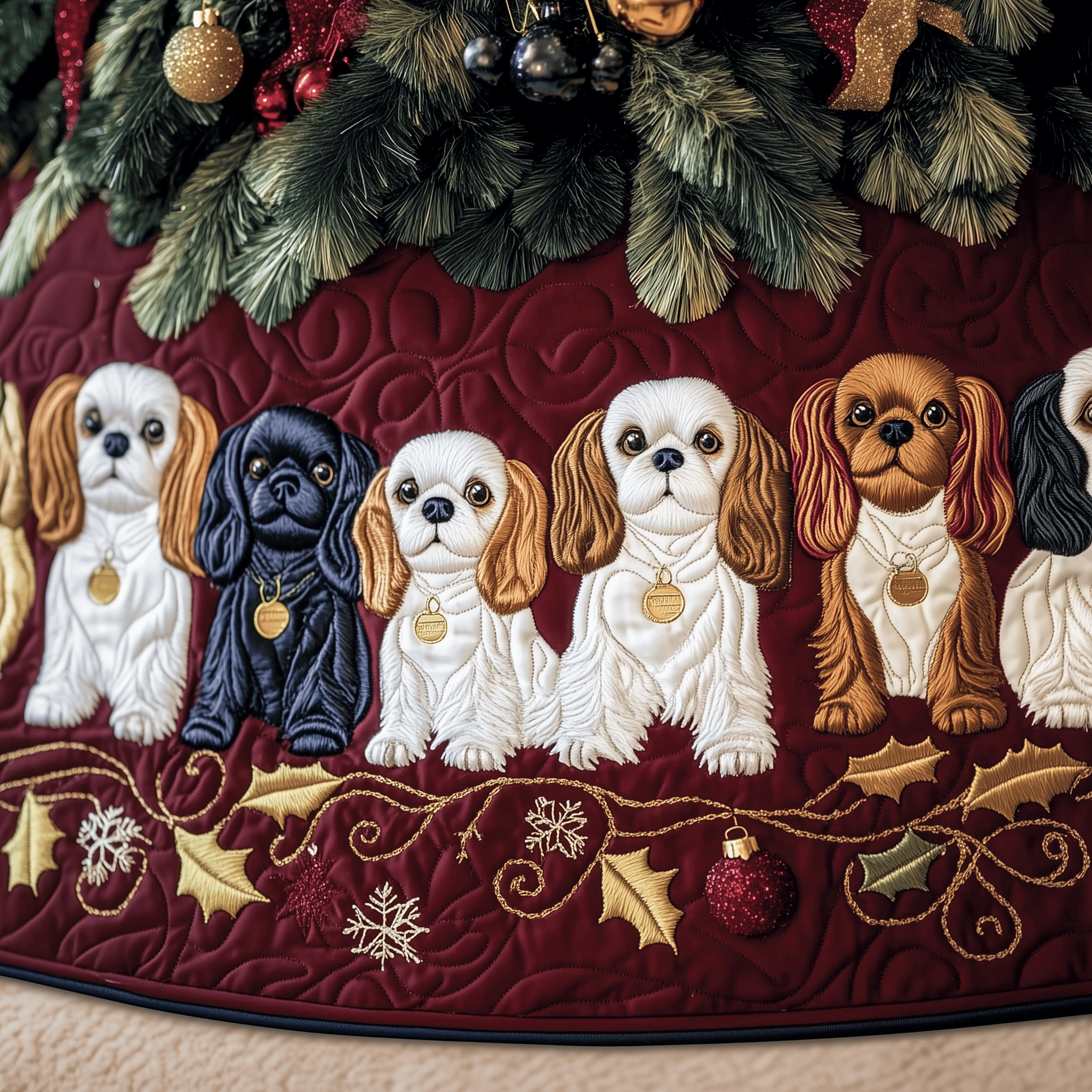 Cavalier King Charles Spaniel Quilted Tree Skirt Adorable Easter Gift Merch