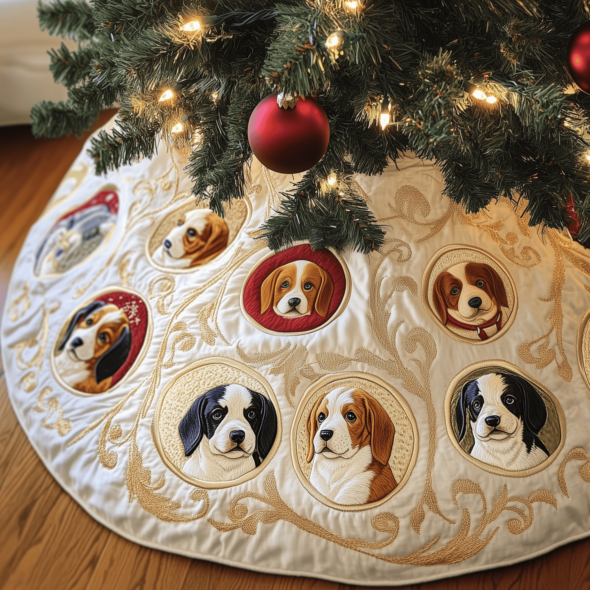 Christmas Beagle Quilted Tree Skirt Special Birthday Gift Merch