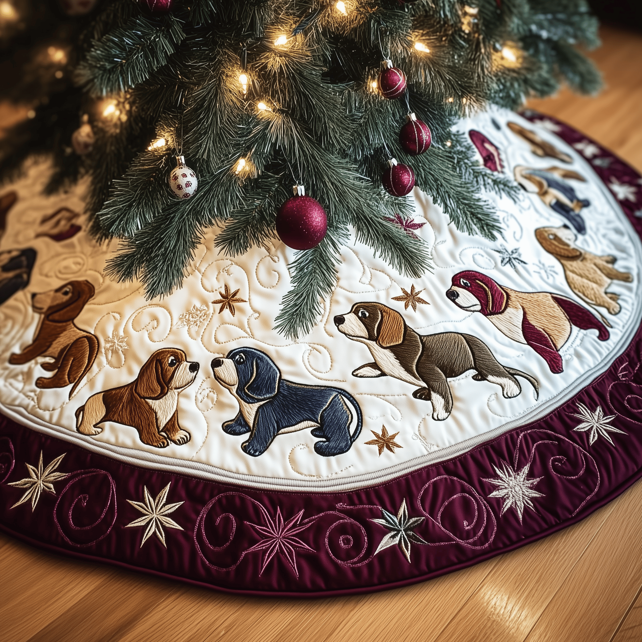 Christmas Beagle Quilted Tree Skirt Adorable Easter Gift Merch