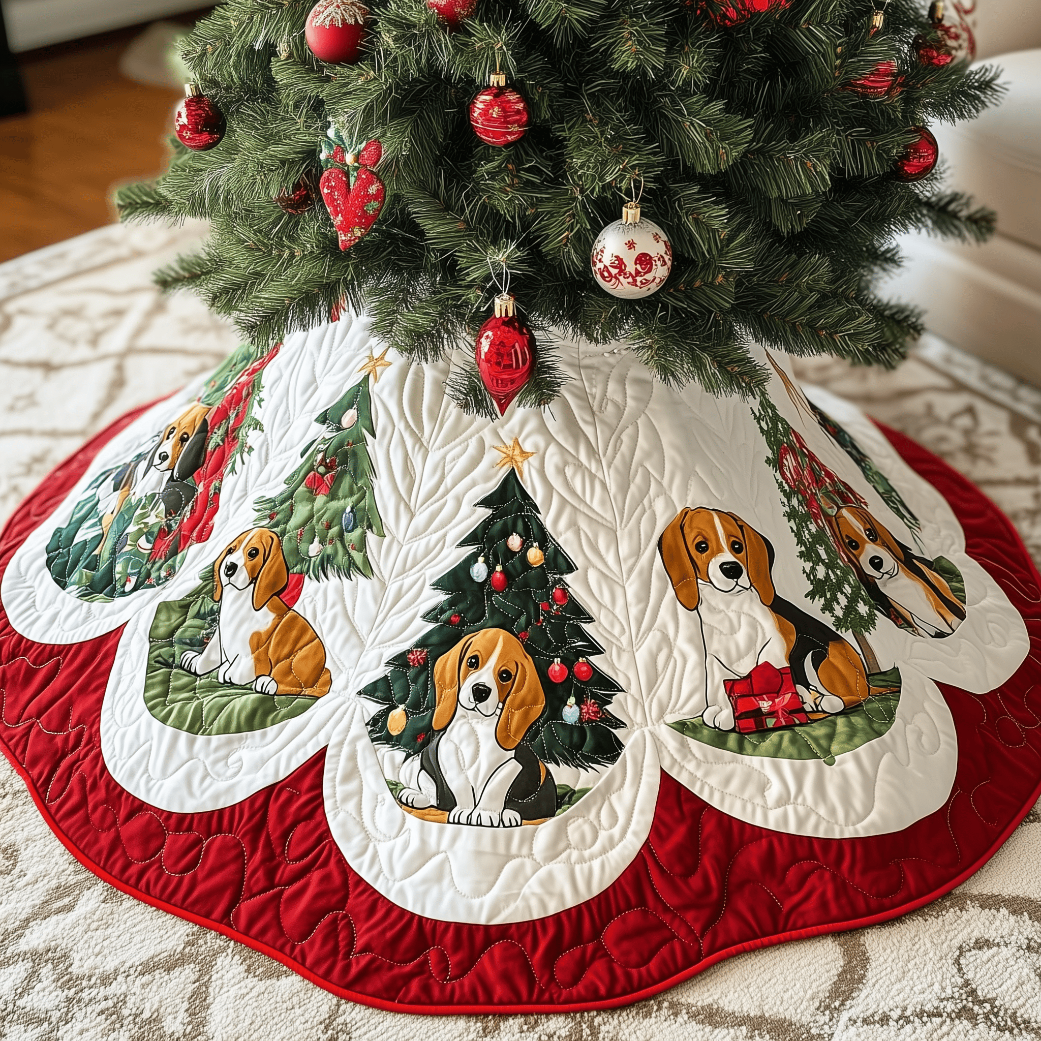 Christmas Beagle Quilted Tree Skirt Fun Halloween Gift Merch