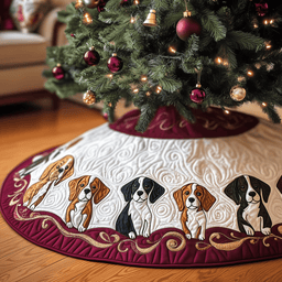 Christmas Beagle Quilted Tree Skirt Cozy Home Decor Gift Merch