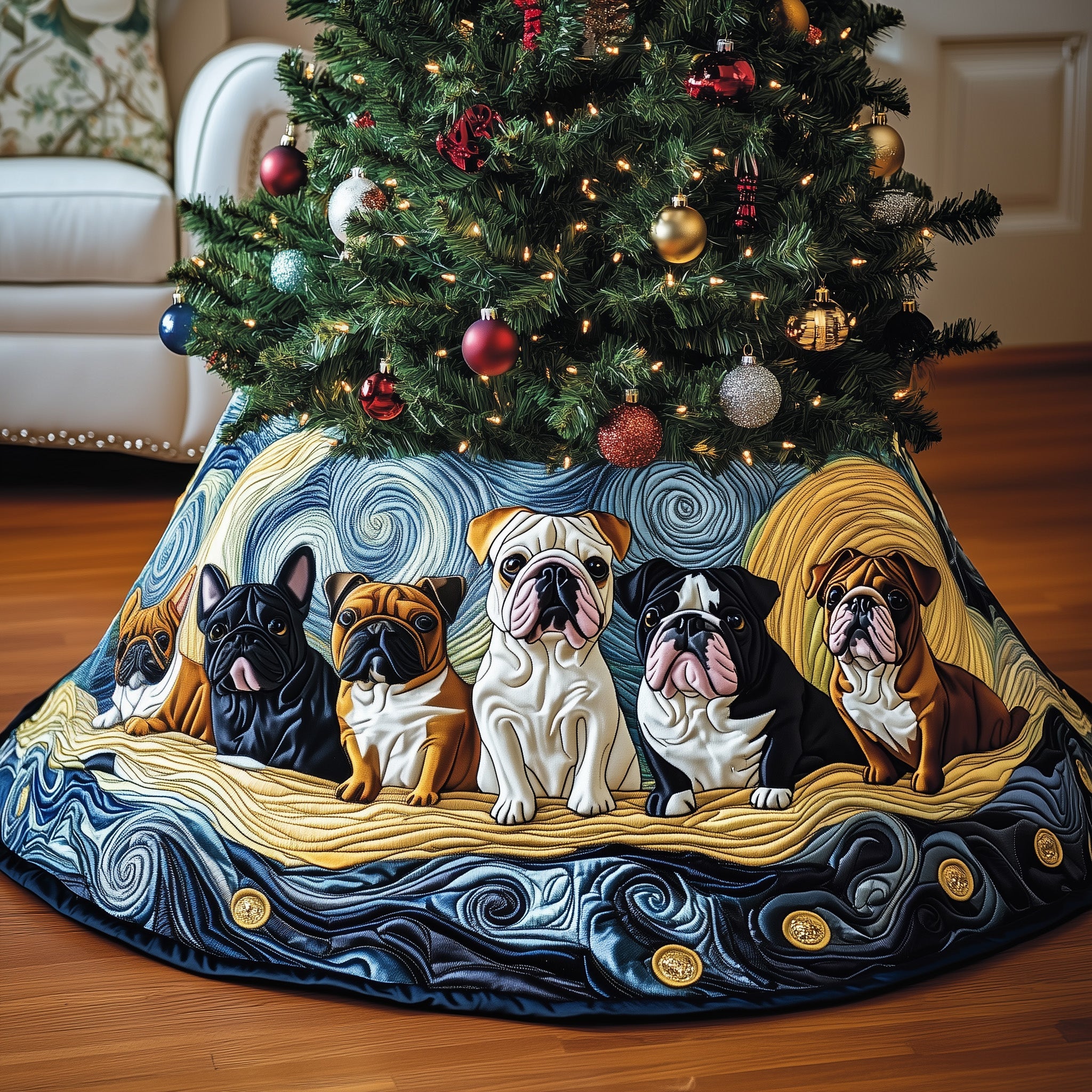Bulldog Buddy Quilted Tree Skirt Best New Year Gift Merch