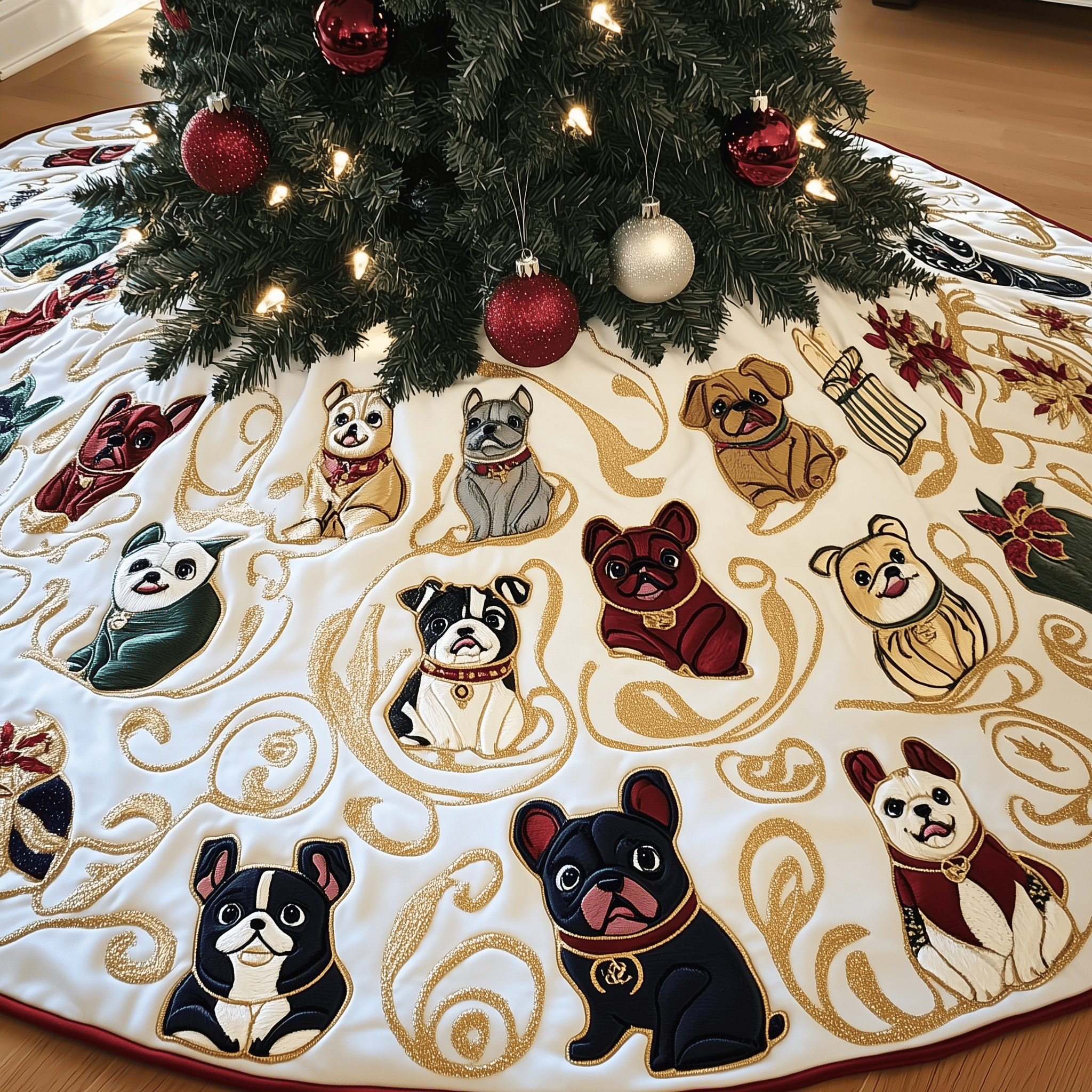 Bulldog Quilted Tree Skirt Charming Thanksgiving Gift Merch