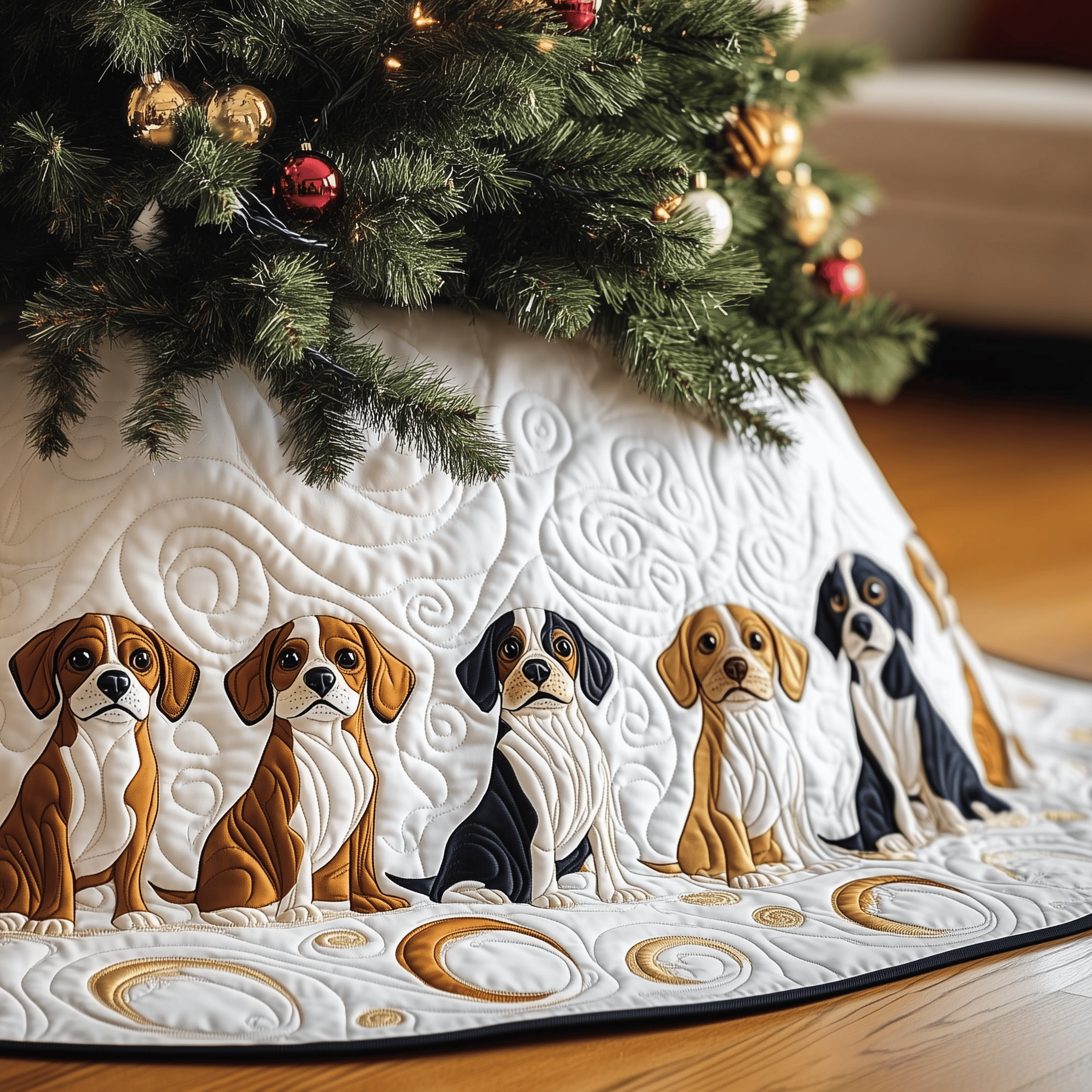Christmas Beagle Quilted Tree Skirt Best Gift Merch For Him