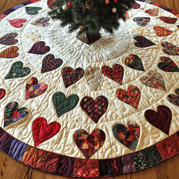 Candy Heart Christmas Quilted Tree Skirt Holiday Merch Gift