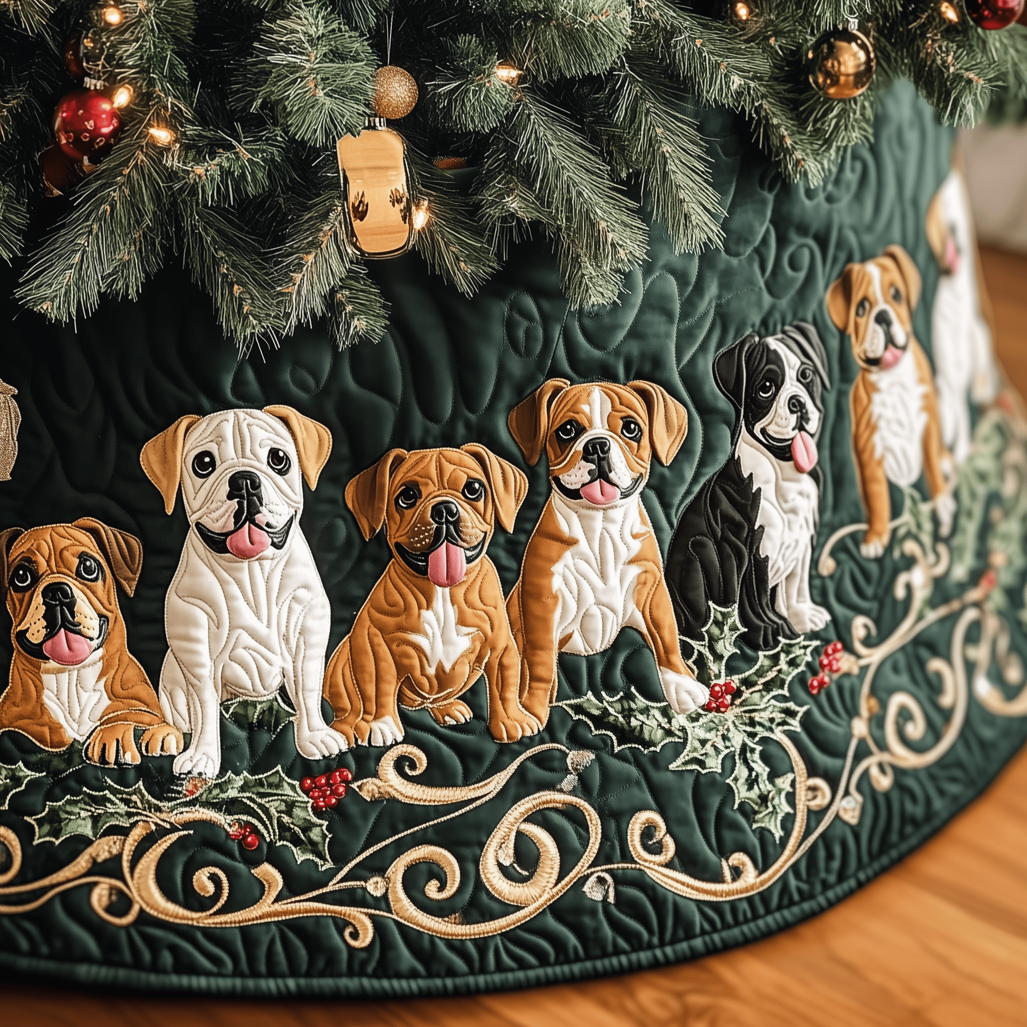 Christmas Boxer Quilted Tree Skirt Thoughtful Gift Merch For Dad