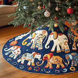 Christmas Elephant Quilted Tree Skirt Warm Gift Merch For Family