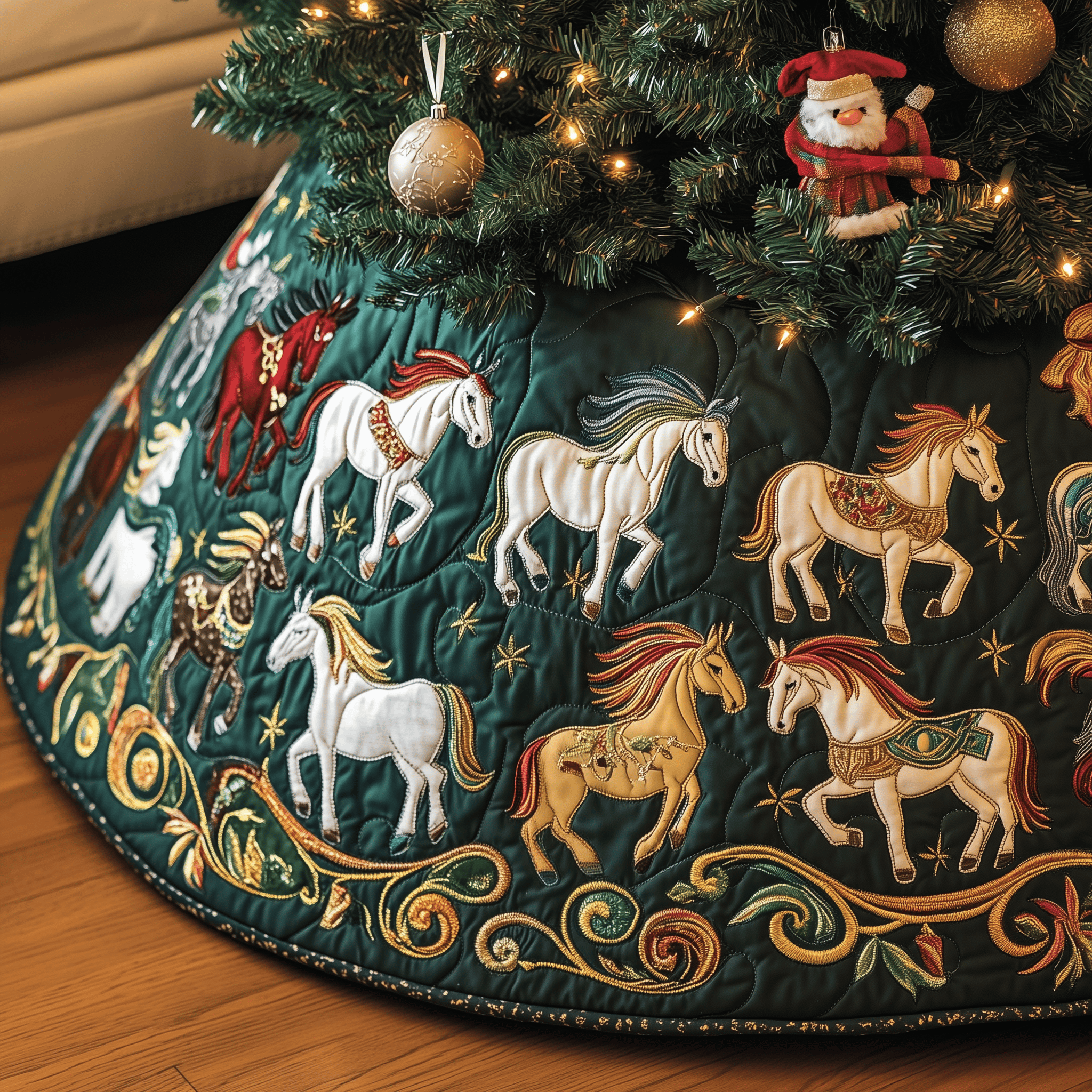 Christmas Horse Quilted Tree Skirt Heartwarming Father�s Day Gift Merch