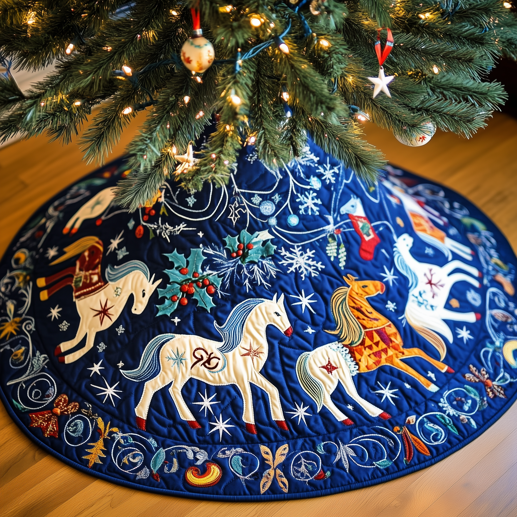 Christmas Horse Quilted Tree Skirt Perfect Christmas Gift Merch