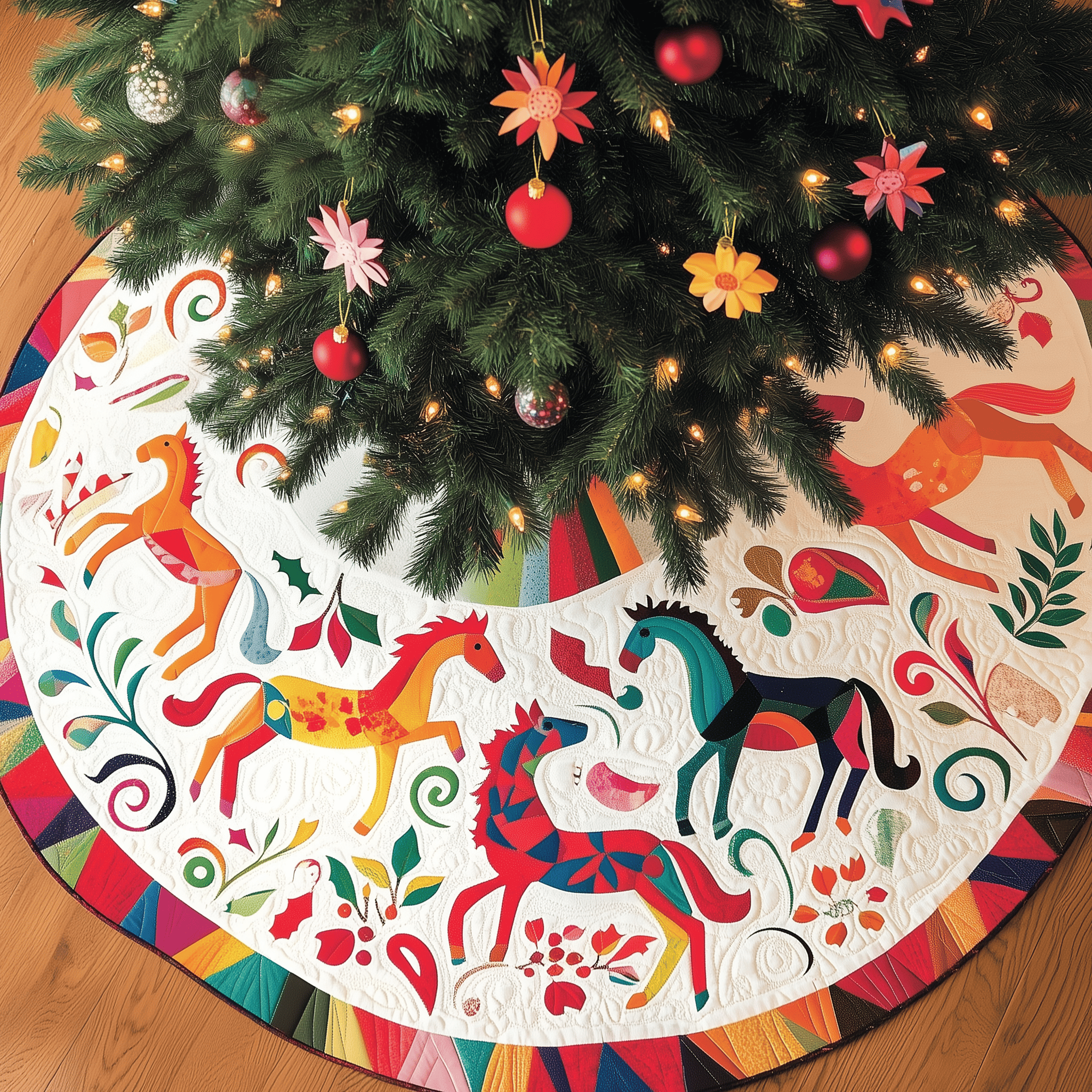 Christmas Horse Quilted Tree Skirt Memorable Graduation Gift Merch