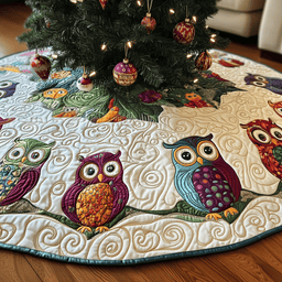 Christmas Owl Quilted Tree Skirt Perfect Christmas Gift Merch