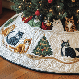 Christmas Cat Quilted Tree Skirt Merch For Mom
