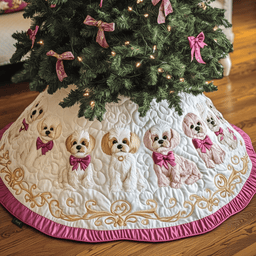 Christmas Maltese Quilted Tree Skirt Joyful Home Merch Collection