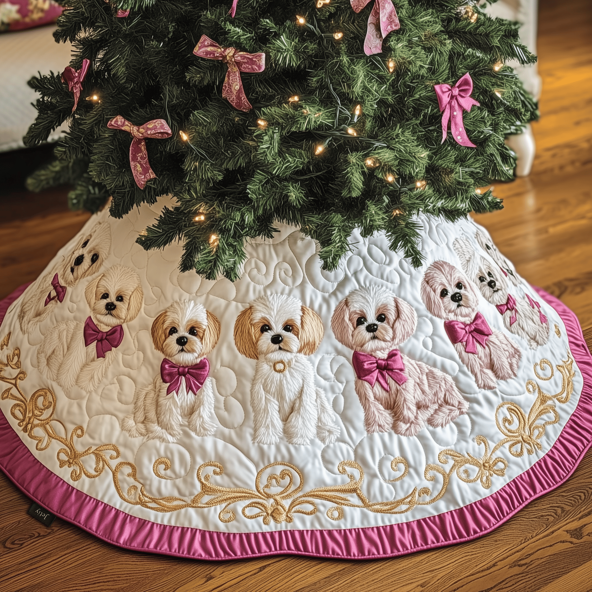Christmas Maltese Quilted Tree Skirt Joyful Home Merch Collection