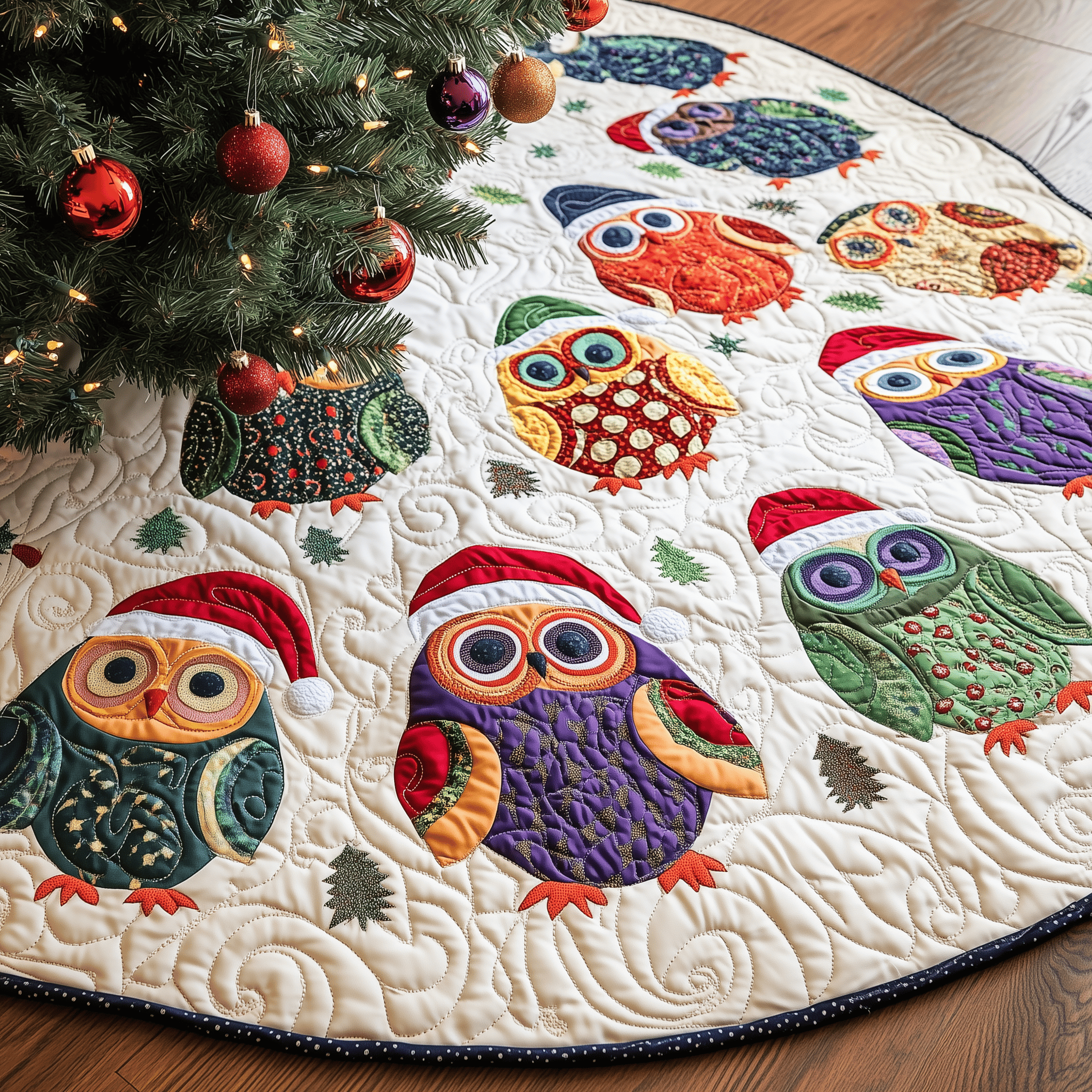 Christmas Owls Quilted Tree Skirt Adorable Easter Gift Merch