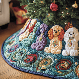 Christmas Colorful Poodle Quilted Tree Skirt Memorable Graduation Gift Merch