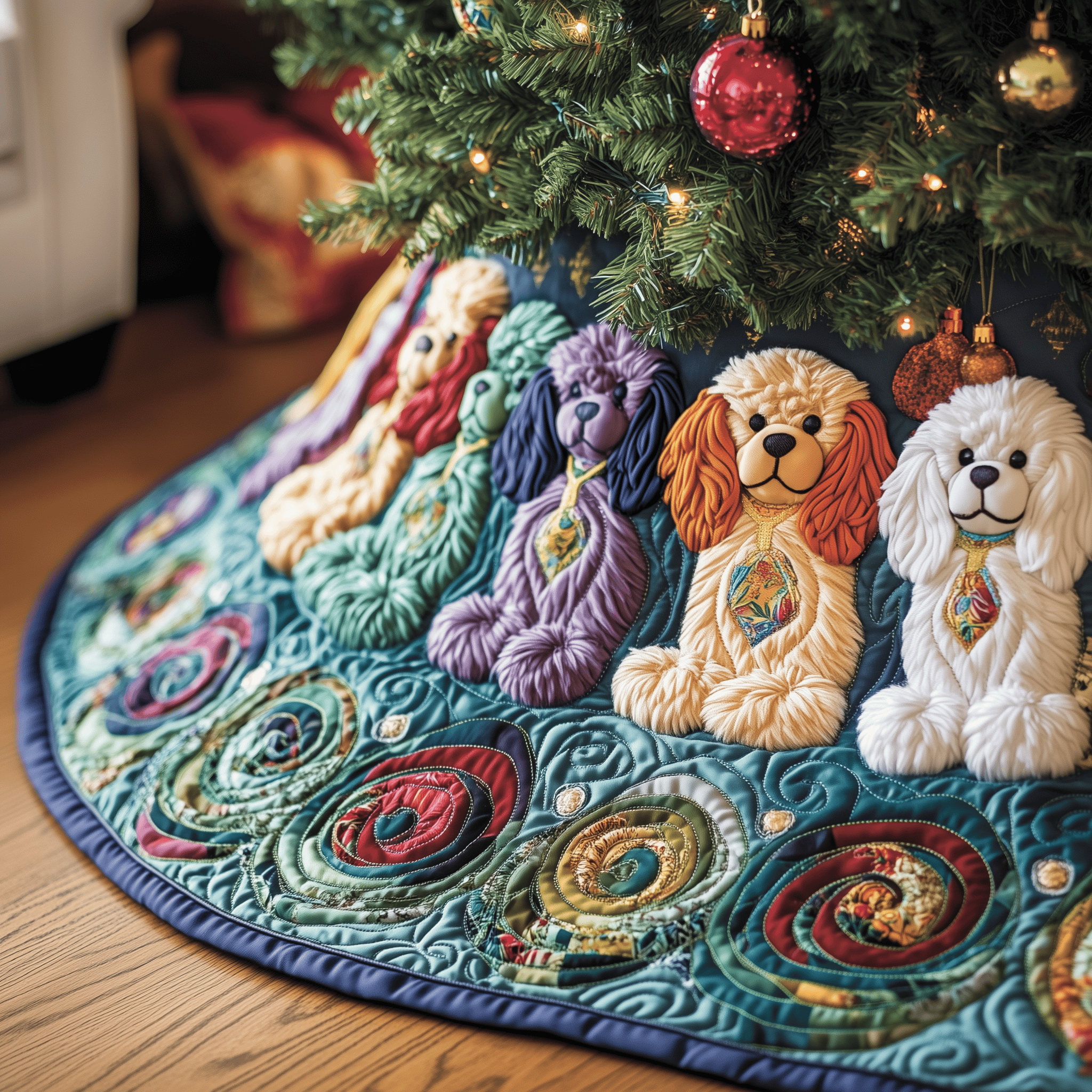 Christmas Colorful Poodle Quilted Tree Skirt Memorable Graduation Gift Merch
