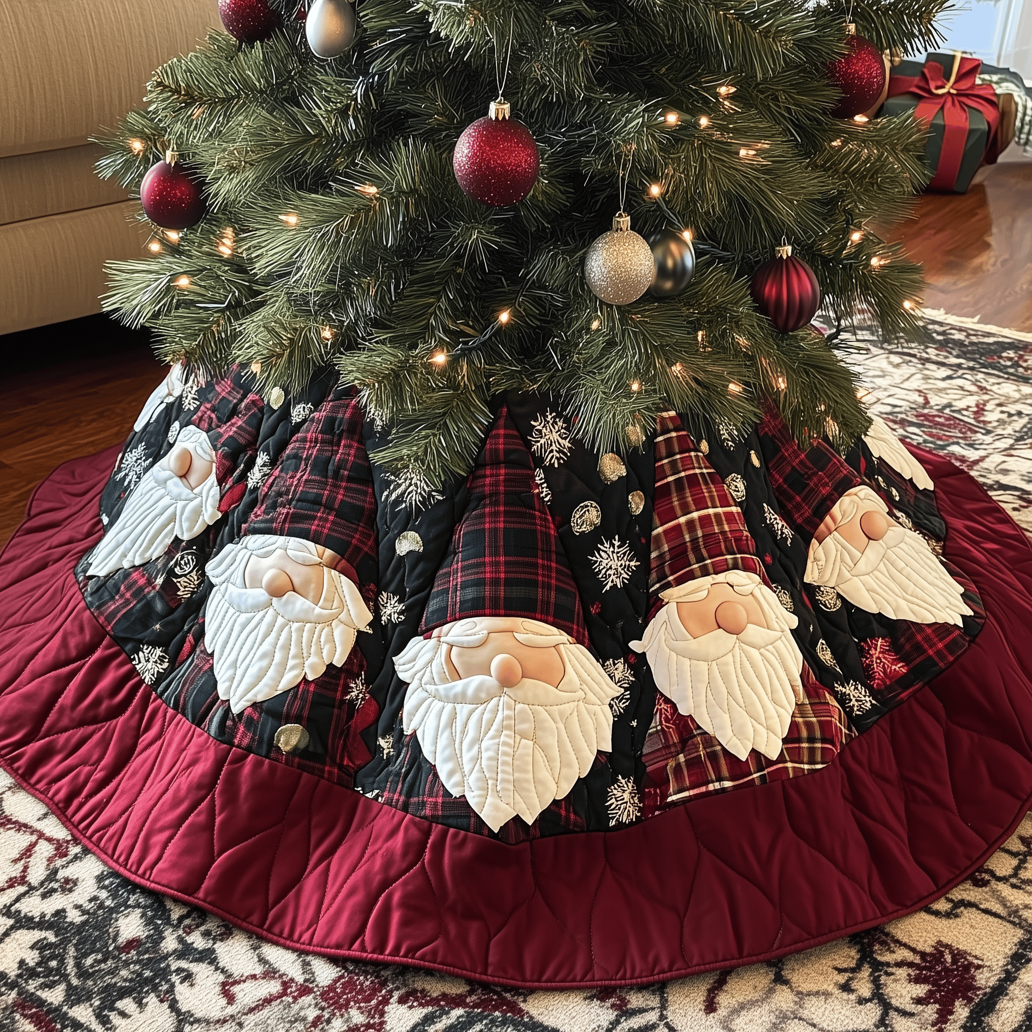 Christmas Gnome Quilted Tree Skirt Holiday Gift Merch
