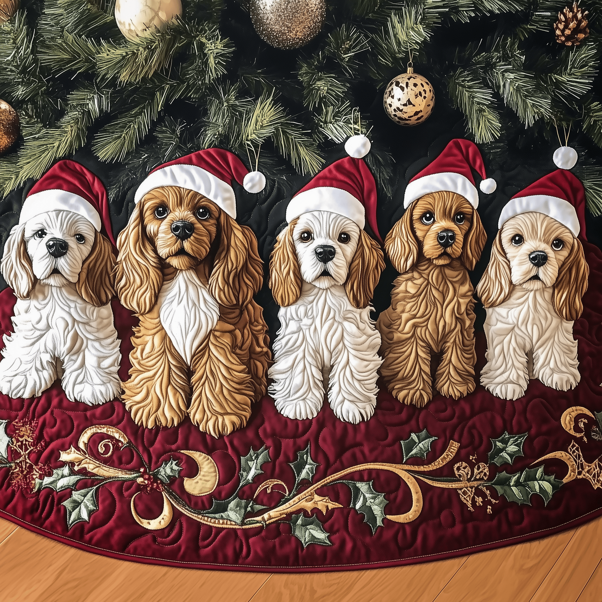 Christmas Cocker Spaniel Quilted Tree Skirt Lovely Mother�s Day Gift Merch Perfect Christmas Gift Merch