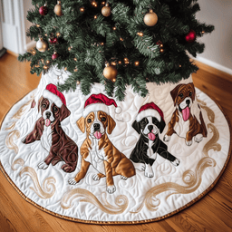 Christmas Boxer Quilted Tree Skirt Joyful Holiday Season Gift Merch